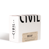 A box of Civil Coffee Store La Angostura Decaf coffee from Chiapas, México.