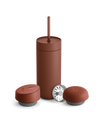 Fellow Carter 3-in-1 Lid System: matte brown tumbler & straw, set includes 2 round lids.