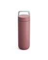 Fellow Carter Carry Travel Mug in Desert Rose, upright with silver handle on white background.