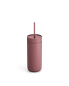 Fellow Carter Cold Tumbler: matte pink cup with matching lid and straw on white background.