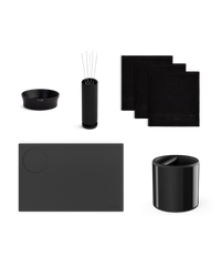 Fellow Enhanced Espresso Bundle: sleek black pen holder, tray, bowl, and cloths included.