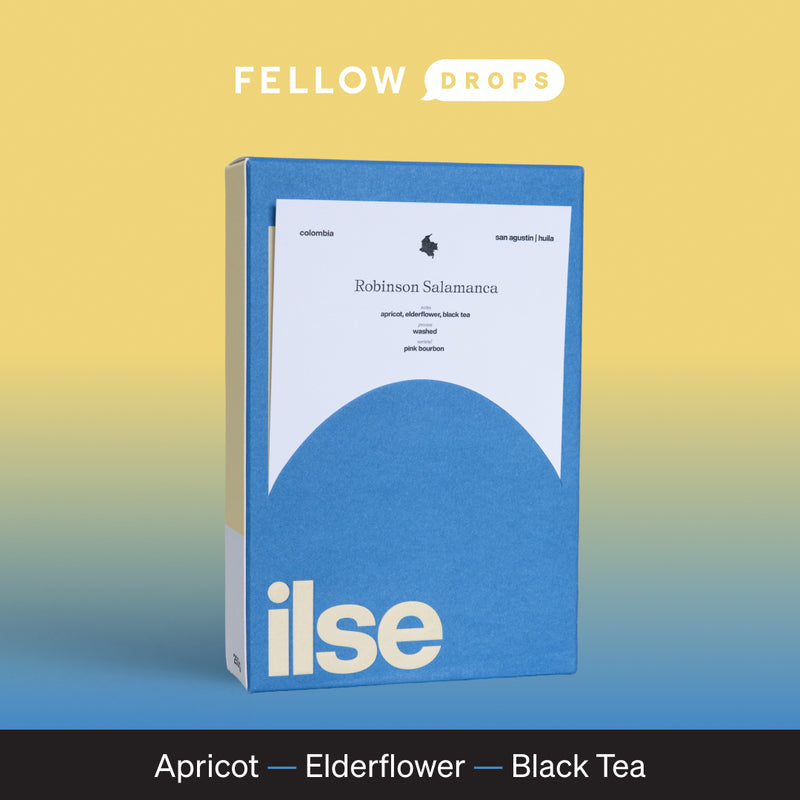 A blue box of ILSE Coffee Robinson Salamanca with notes of apricot, elderflower, and black tea.