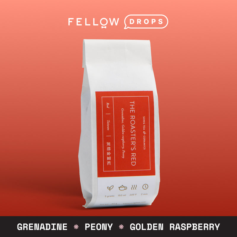 White coffee bag, The Roaster's Red by Song Tea & Ceramics, with Taiwan black tea notes.