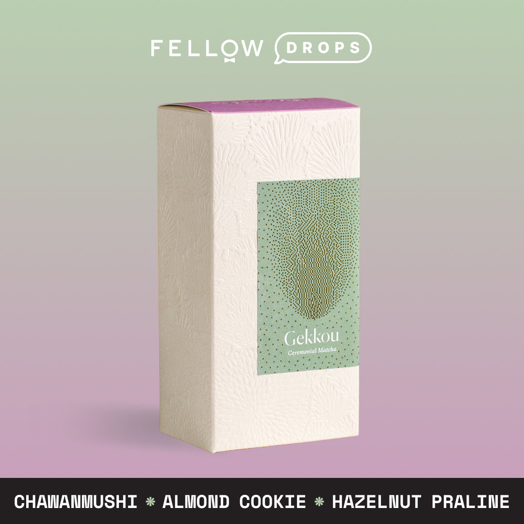 A box of Gekkou Matcha by Spirit Tea with notes of chawanmushi, almond cookie, and Uji matcha.