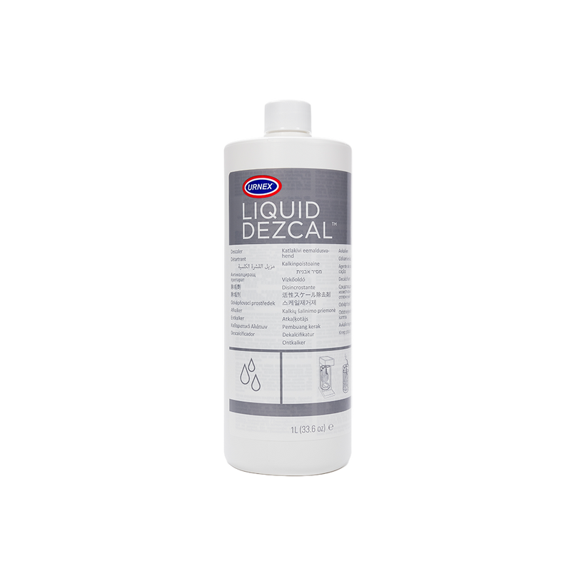 Pasquini Coffee Co. Dezcal Liquid Descaler 1L for coffee machines, gray and white label.