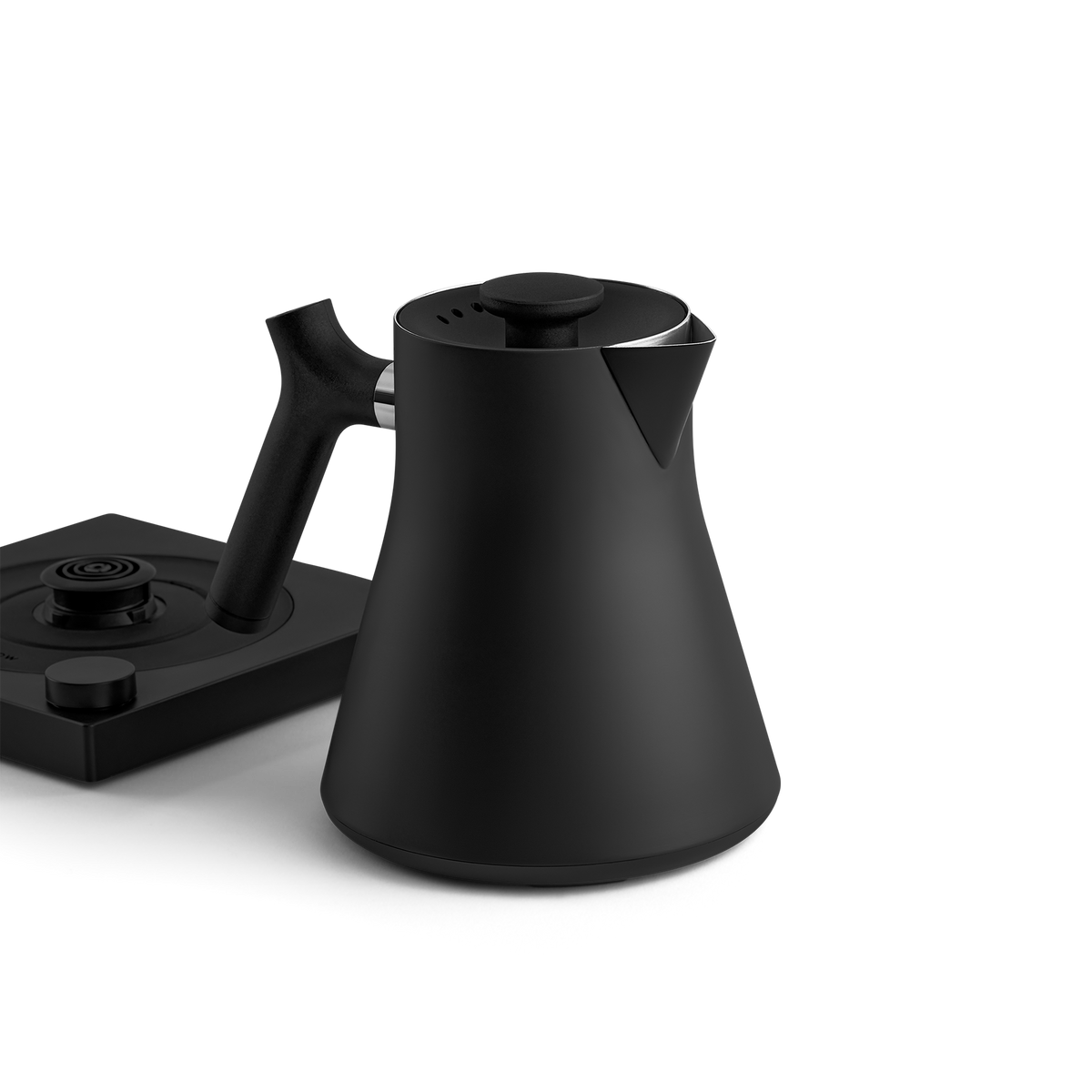 Matte black electric kettle with sleek design, perfect for the home barista’s coffee routine.