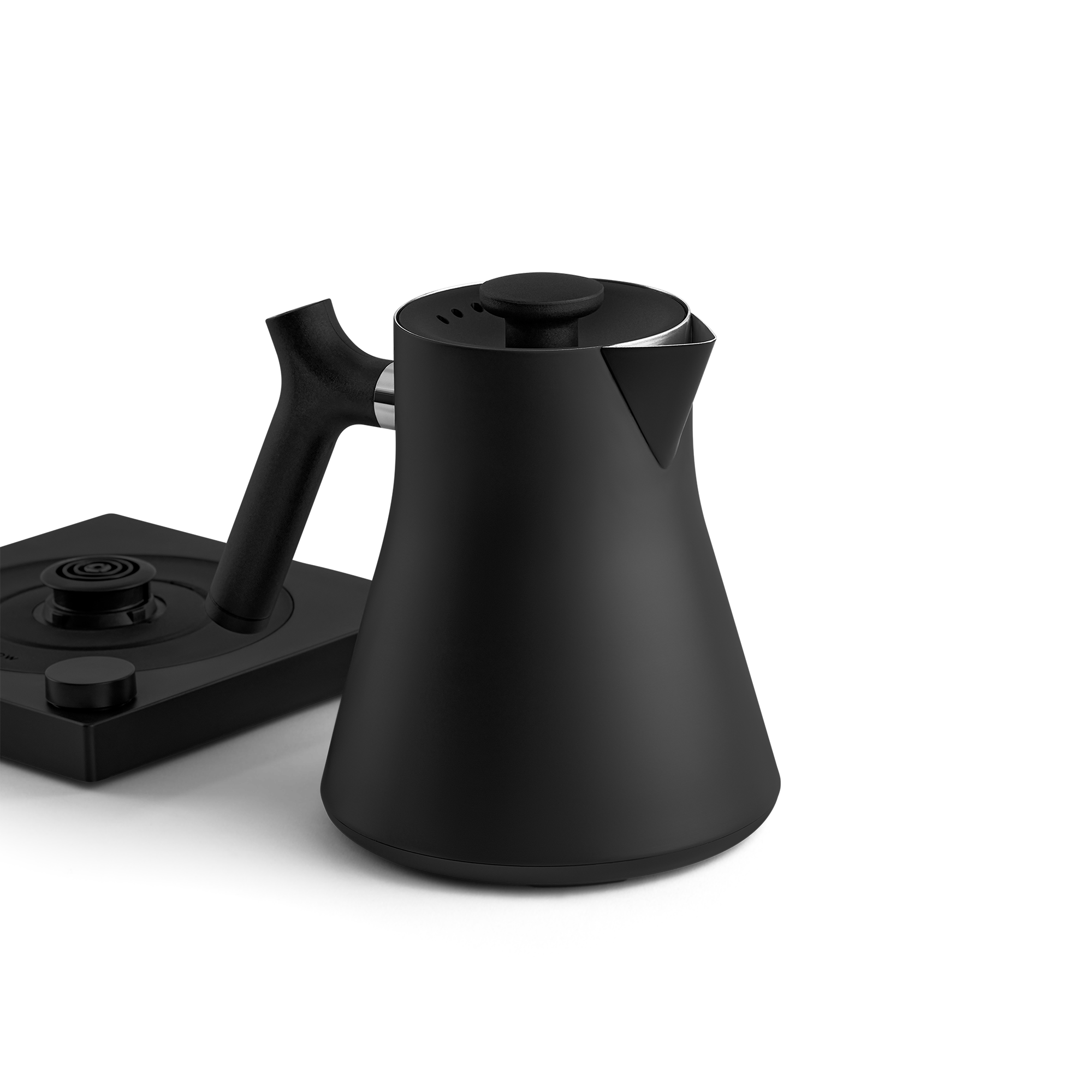 Matte black electric kettle with sleek design, perfect for the home barista’s coffee routine.
