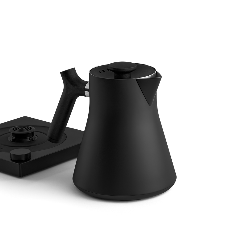 Matte black electric kettle with sleek design, perfect for the home barista’s coffee routine.