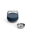 The Carry Lid by Fellow: blue & silver cap with handle and separate metal filter on white background.