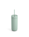 The Fellow Carter Cold Tumbler is a light green reusable cup with a lid and straw.