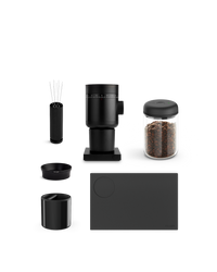 Fellow Opus 2 + Espresso Kit with accessories and beans arranged on a white background.