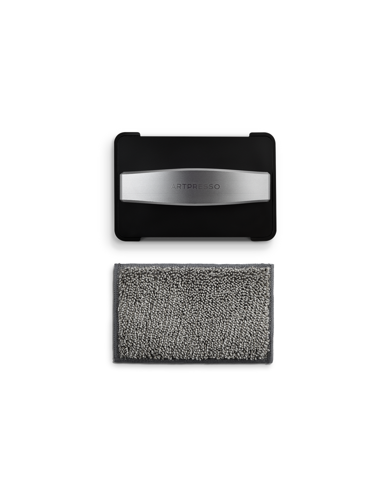 Fellow Artpresso Drain Tray Pro: black & silver cleaning tool with detachable gray pad.