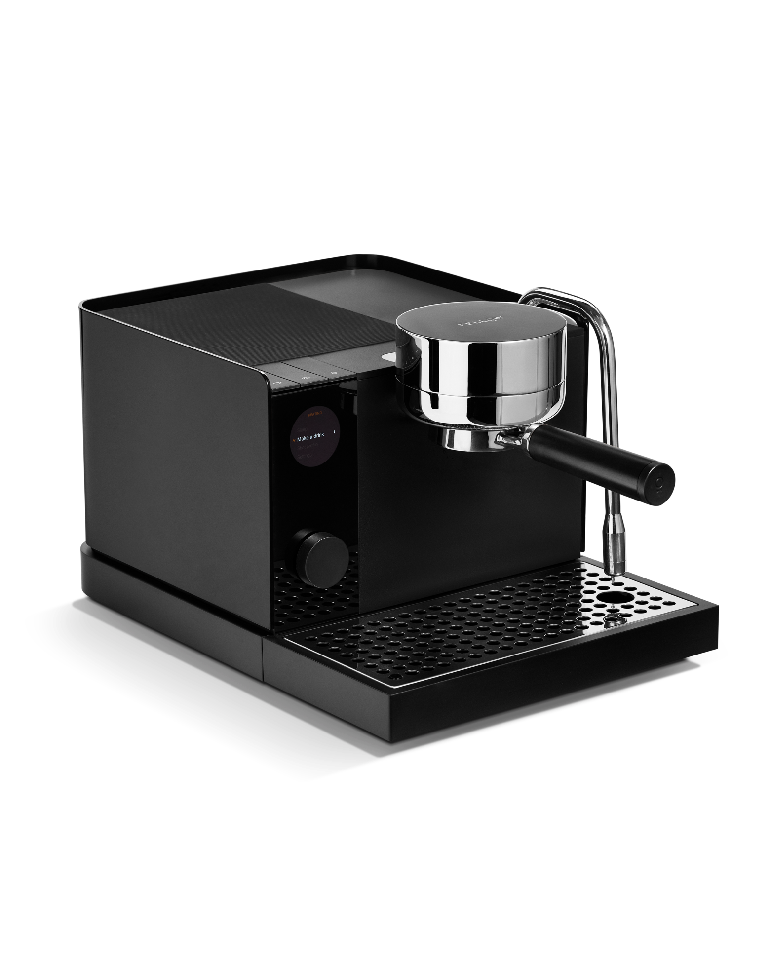Fellow Espresso Series 1 in black with pressure control and steam wand, on a white background.