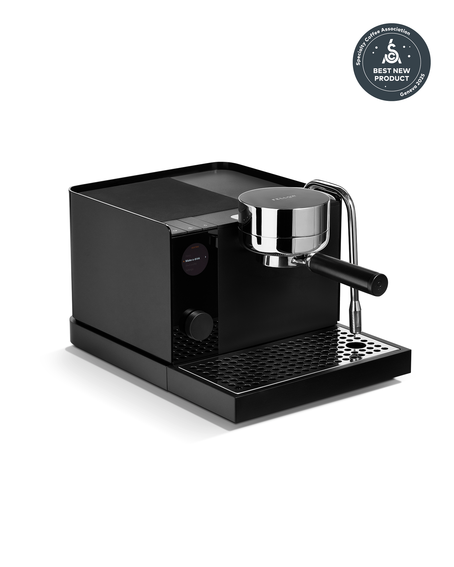 Fellow Espresso Series 1 in black delivers consistent espresso with portafilter and award badge.